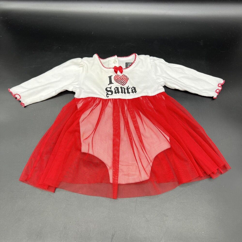 Baby Glam Infant Girls NB 0-3M I Love Santa Red Tulle Dress Christmas One Piece